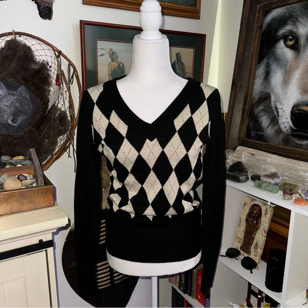 Guess Argyle Metallic Sweater